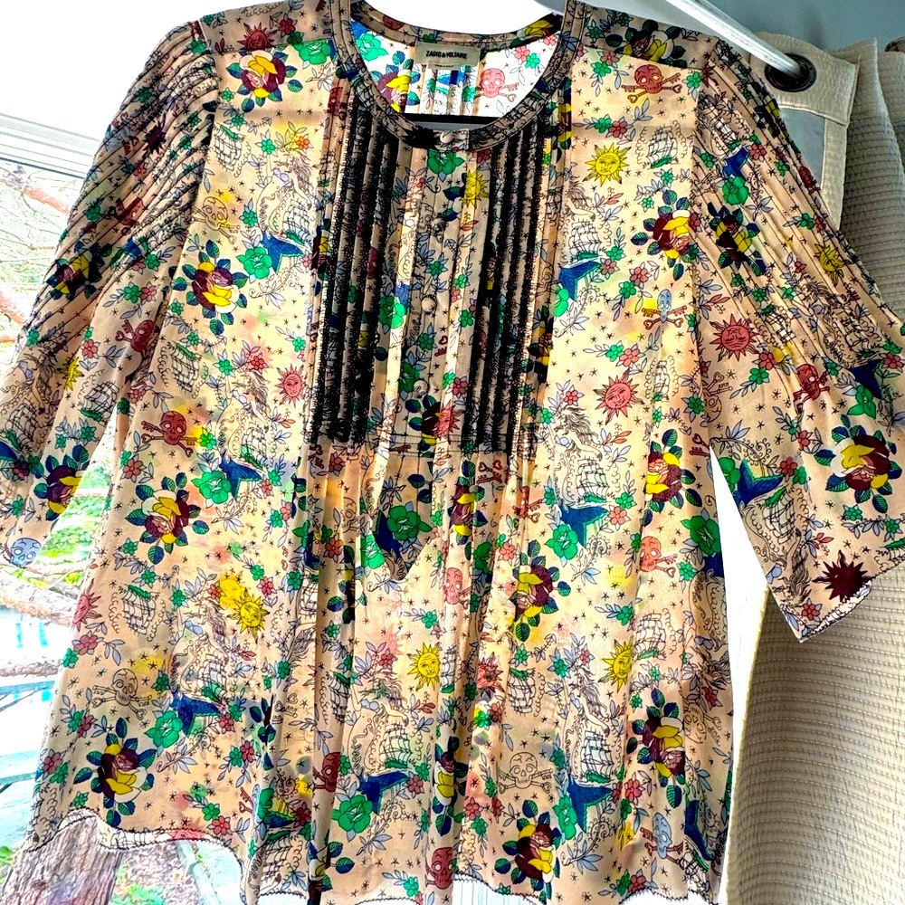 Zadig & Voltaire Thai Tattoo Multicolor Silk Top